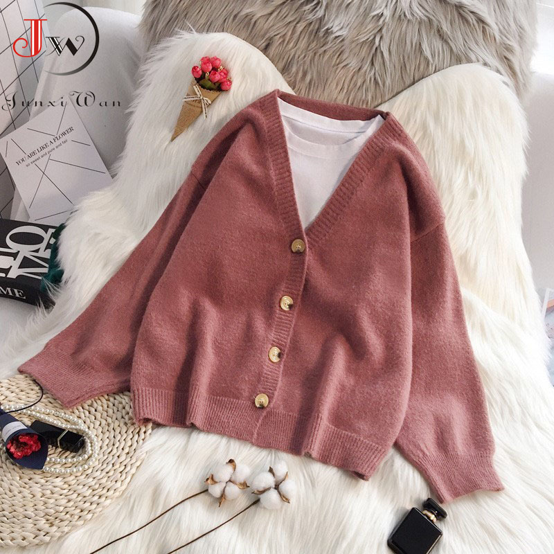 Women Long Cardigans Sweater Autumn Winter Knit Sweaters Coat Oversize Sleeve V Neck Loose Casual Thick Jacket Jumpers Pull 210510