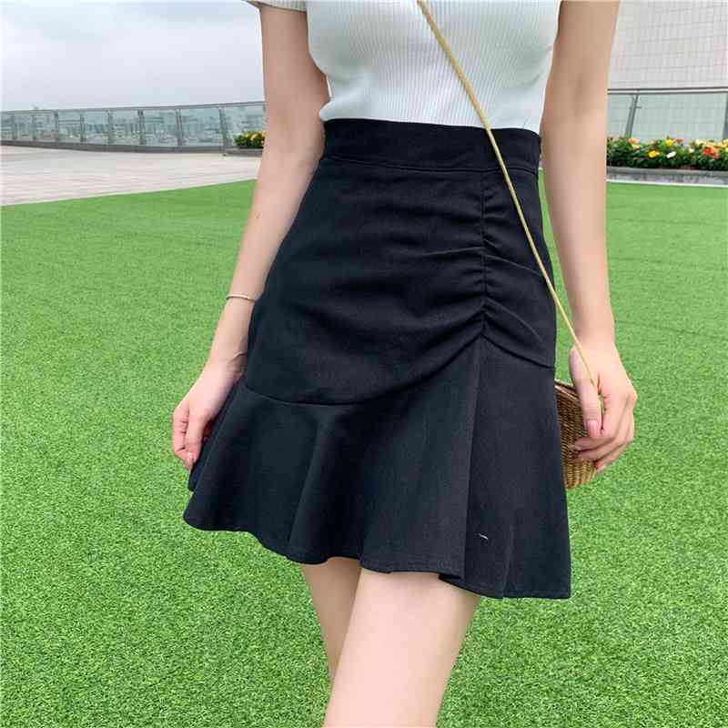 Skirts Japan Style Chic Slim Yellow High Waist Wrap Hip Ruffles Mermaid Skirt Women Sweet Faldas Mujer Moda Fashion Summer 210429