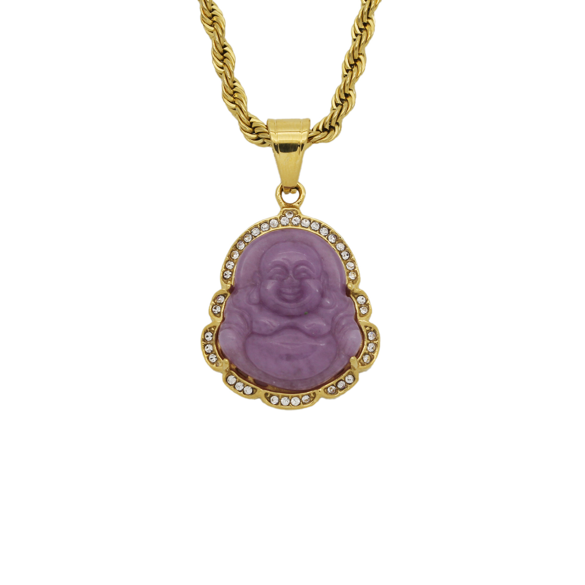 Green Jade Jewelry Laughing Buddha Pendant Chain Necklace For Women Stainless Steel 18k Gold Plated Amulet Accessories Mothers Day Gift