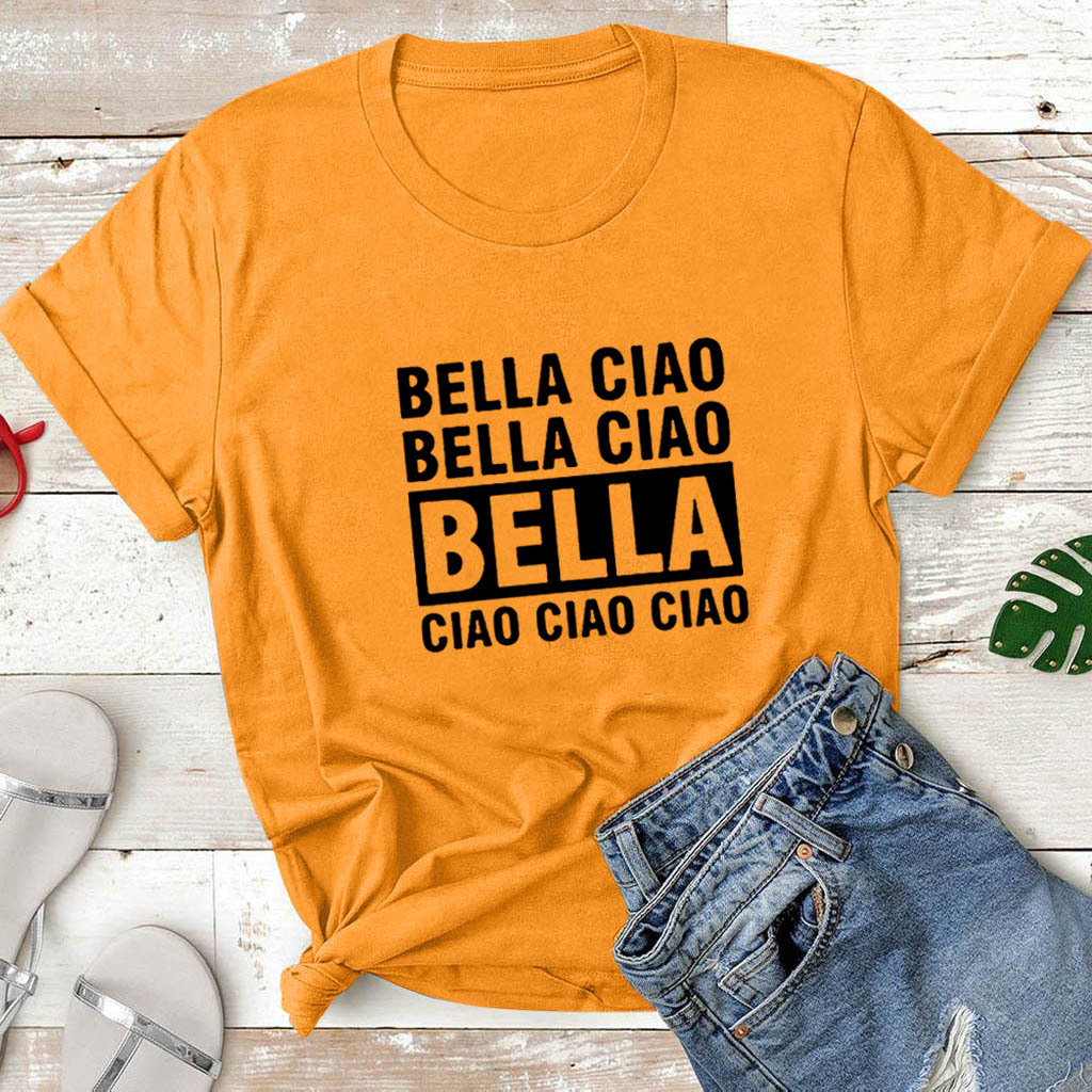 Bella Ciao Funny T Shirt Women Short Sleeve Cotton Tshirts Women O-neck Loose Tee Shirt Femme Black White Camisetas Mujer Top 210406