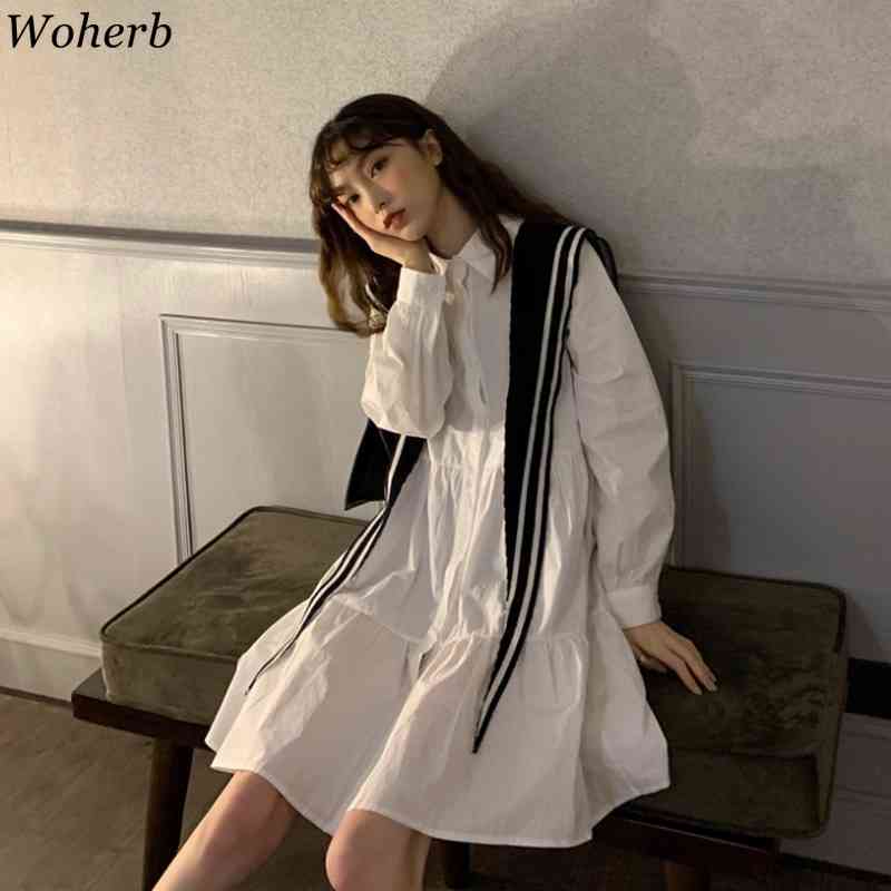 Salior Cape +long Sleeve Pleated Shirt Dress Women Casual 2 Piece Set Korean Chic Outfits Fashion Clothes Streetwear 210519
