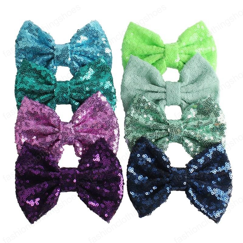Party Hair Bows Clips Bling Sparkly Glitter Sequins Big 5" HairBows Alligator HairClips Nylon Mesh Ribbon Bowknot Hairpins for Baby Girls Kids Ch
