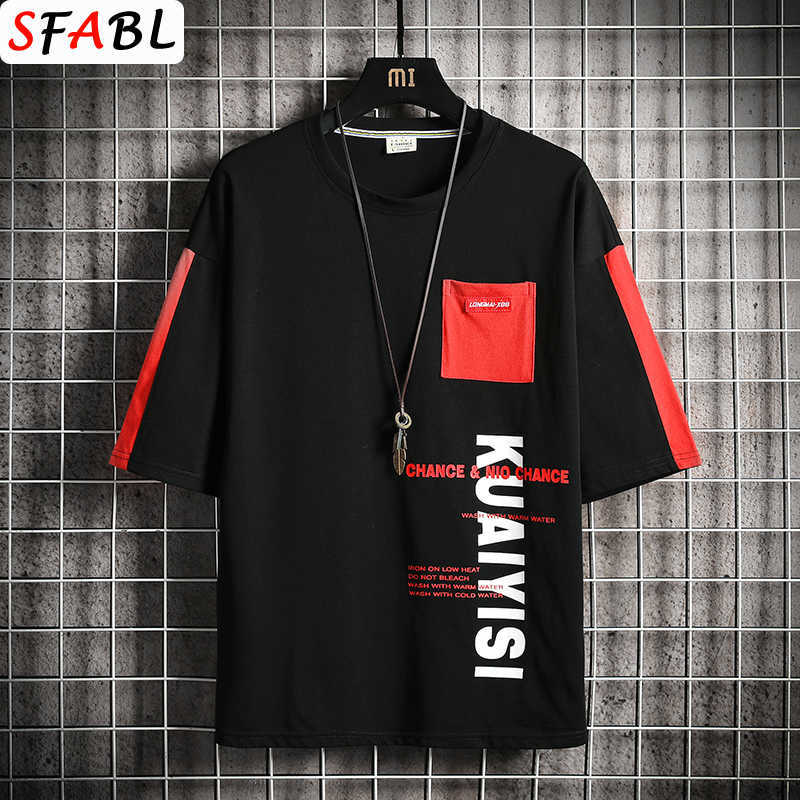 

SFABL Summer Youthful Fashion Men's T-shirt Solid Color Streetwear Black T Shirt Male Tops Hip Hop Tshirt Brand 210629, Lake blue