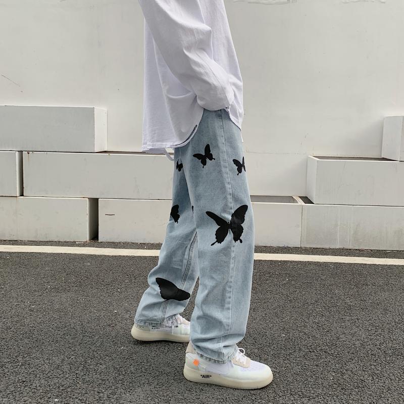 Men's Jeans Brand Clothing Male High Quality Printed Jeans/Mens Loose Butterfly Print Casual Jeans/femininity Hip-hop Style Trousers
