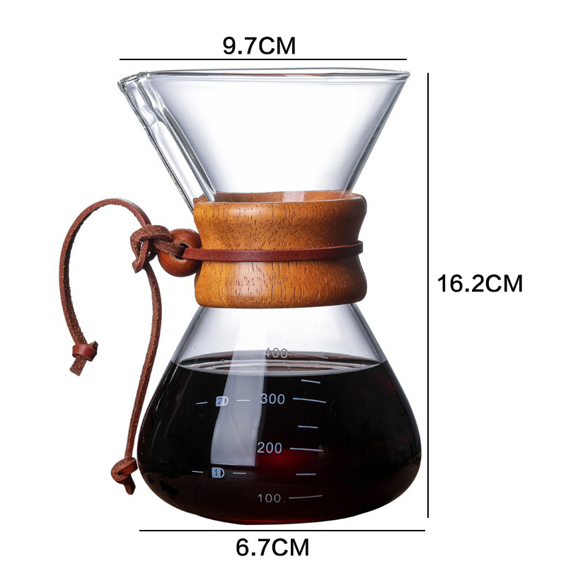 Pour Over Coffee Maker 400ML 600ML 800ML Reusable Stainless Steel Permanent Filter Manual Dripper with Real Wood Sleeve 220301