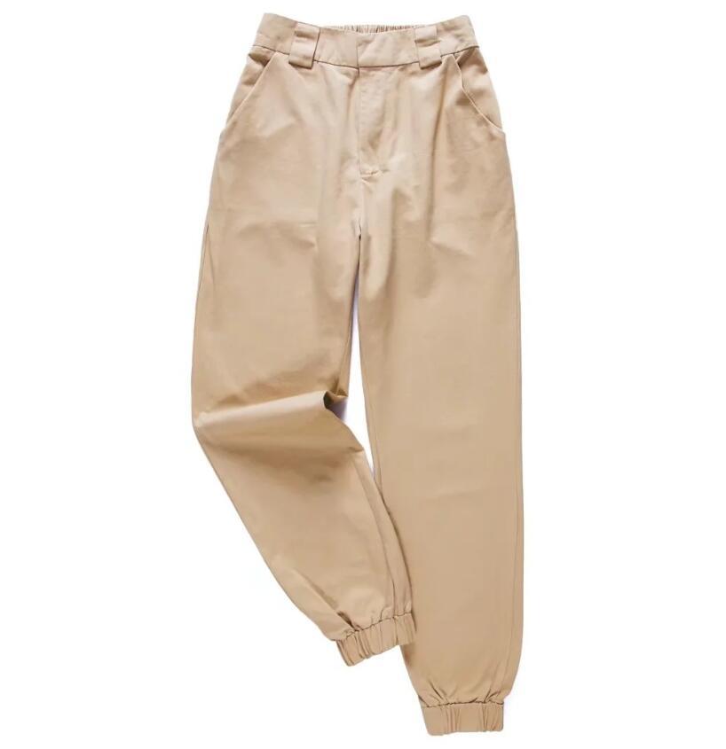 Boyfriend Style High Waist Elastic Cuff Safari Pants Woman Street Loose Unisex Trousers Long Casual Cargo 210429