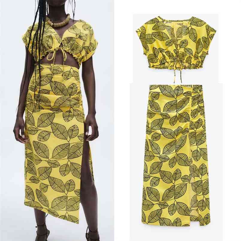 Summer Yellow Print Midi Skirts Women za Fashion High Waist Front Elastic Ruching Skirt Vintage Slit Hem Woman Dress Suits 210708
Summer Yellow Print Midi Skirts Women za Fashion High Waist Front Elastic Ruching Skirt Vintage Slit Hem Woman Dress Suits 210708