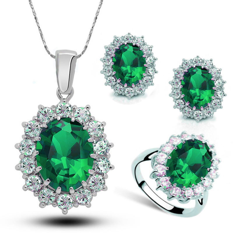 Princess The Same Sapphire Ring Earrings Necklace Set Ladies Crystal Diamond Jewelry Europe and South Korea INS Net Red Models313h
