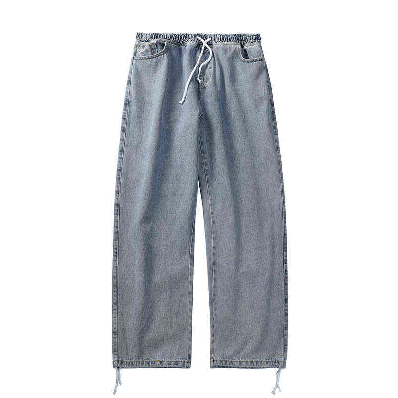 Korean Style Loose Wide Leg Jeans For Men Blue Baggy Denim Pants Kpop Clothes Fashion Jeansy Ulzzang Cargo Jeans Male 211120