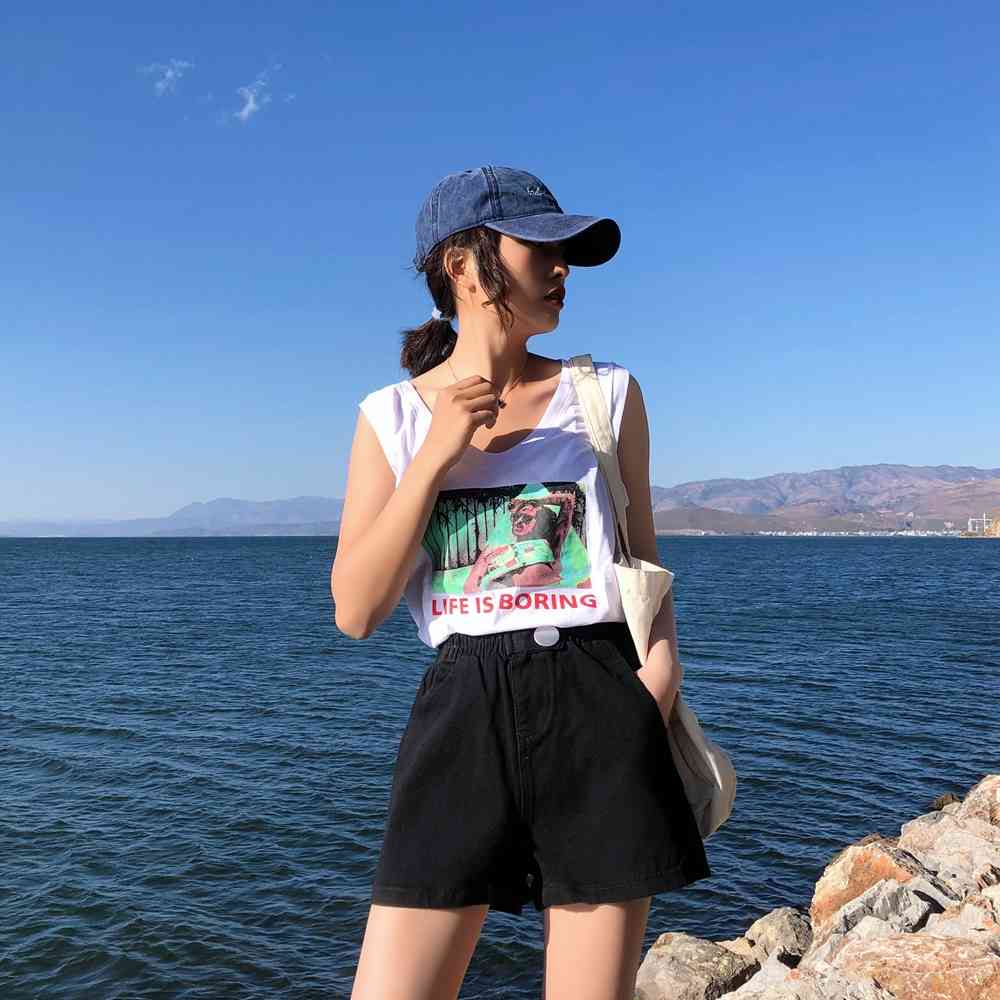 Black Blue White Pink Short Femme Summer Women Denim Arrival High Elastic Waist Wide Leg Shorts Jeans 3659 50 210417
