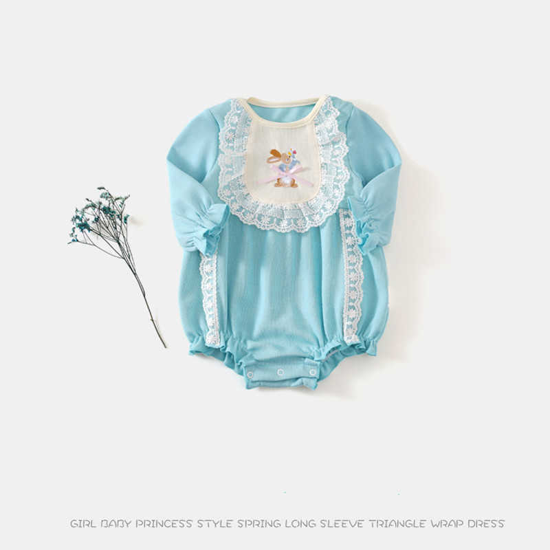 Baby Girl Easter Rabbit Rompers born Princess Lace Jumpsuit Infant Cotton Romper Toddler Boutique Embroidery Clothes 210615