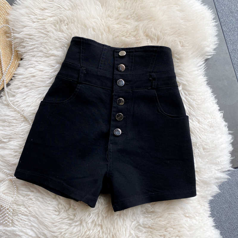 Gagaok Woman Shorts Summer Solid Button Skinny High Slim Clothing Slim Korean Casual Simple Fashion Female Wild Short 210611