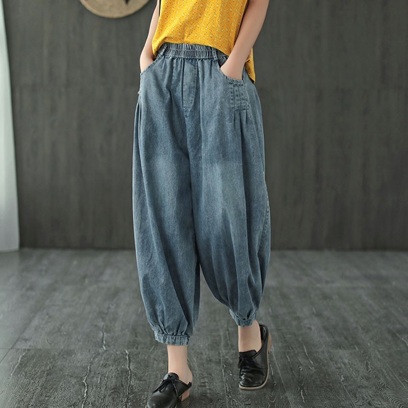 Johnature Summer Retro Patchwork Pocket Elastic Waist Denim Harem Pants Loose Casual All-match Women Ankle-length Jeans 210521, Blue
Johnature Summer Retro Patchwork Pocket Elastic Waist Denim Harem Pants Loose Casual All-match Women Ankle-length Jeans 210521, Blue