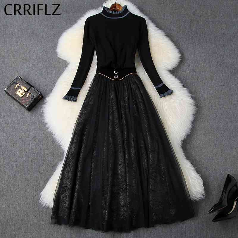 Winter Women Set Full Sleeve Stand Collar Pullover Mesh Lace Big Swing Skirt 2 Piece Elegant Black Patry Dress 210520
Winter Women Set Full Sleeve Stand Collar Pullover Mesh Lace Big Swing Skirt 2 Piece Elegant Black Patry Dress 210520