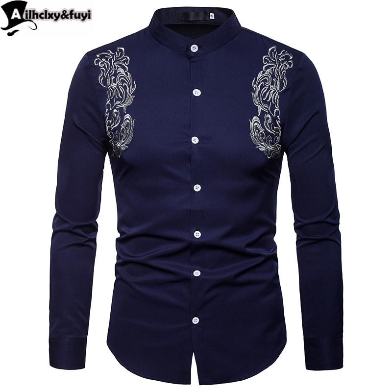 Embroidery Shirt Slim Fit 2021 Mens Chemise Homme Men Heren Shirts Camisa Masculina Men's Casual