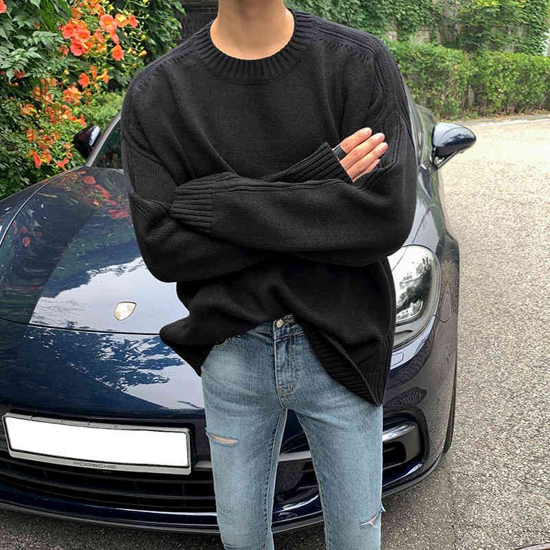 IEFB Korean Sweaters For Men Loose Fashion Kintwear Autumn And Winter Thickened Crew Neck Outerwear Tops Mens Basic Clothes 4497 210524