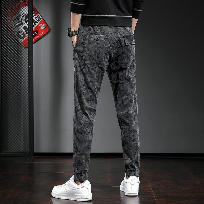 Trousers Fashion Pleated Pattern 2021 Korean Streetwear Men Slim Fit Stretch Pencil Pants Men's