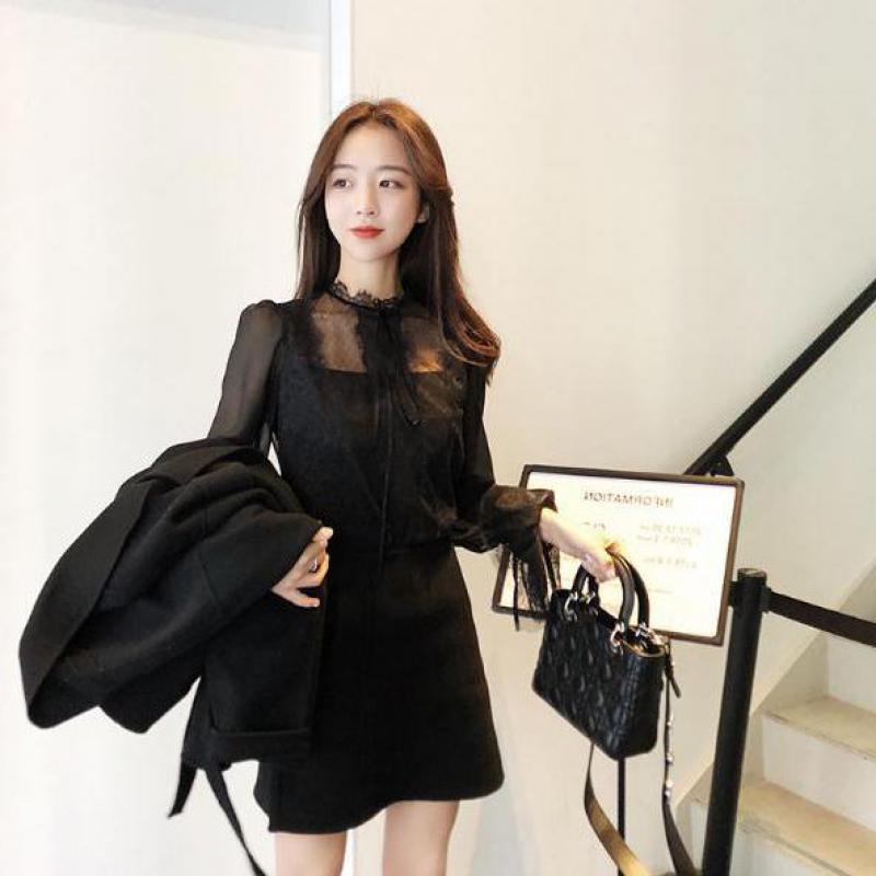 Spring Arrival Fairy Blusa Feminina Chiffon Shirt Bottoming Flare Sleeve Lace Blouse Sling Attached 210401