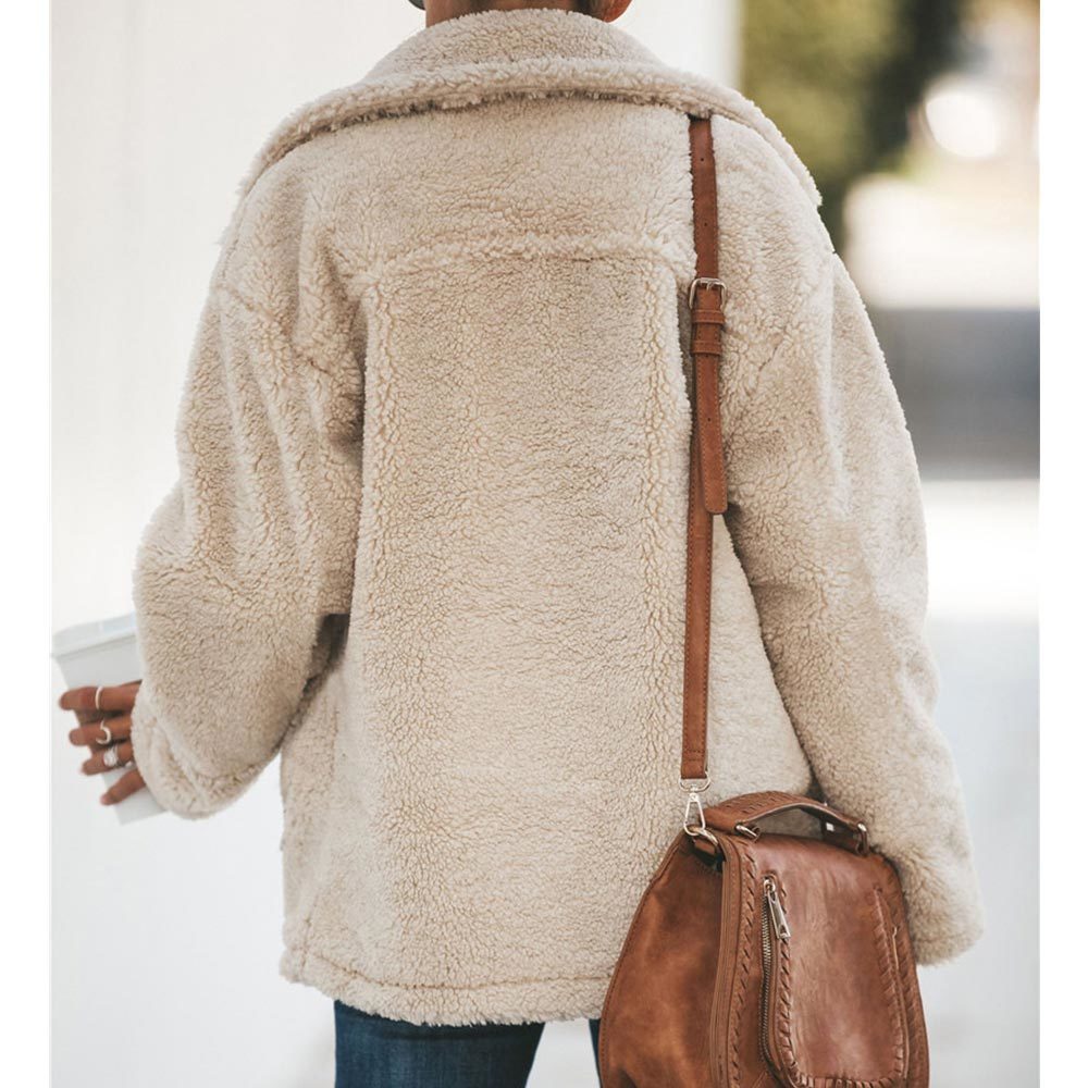 Causal England Style Overcoats Women Winter Elegant Faux Fur Jackets Thick Warm Zipper Up Teddy Plus Size Outwear 210428