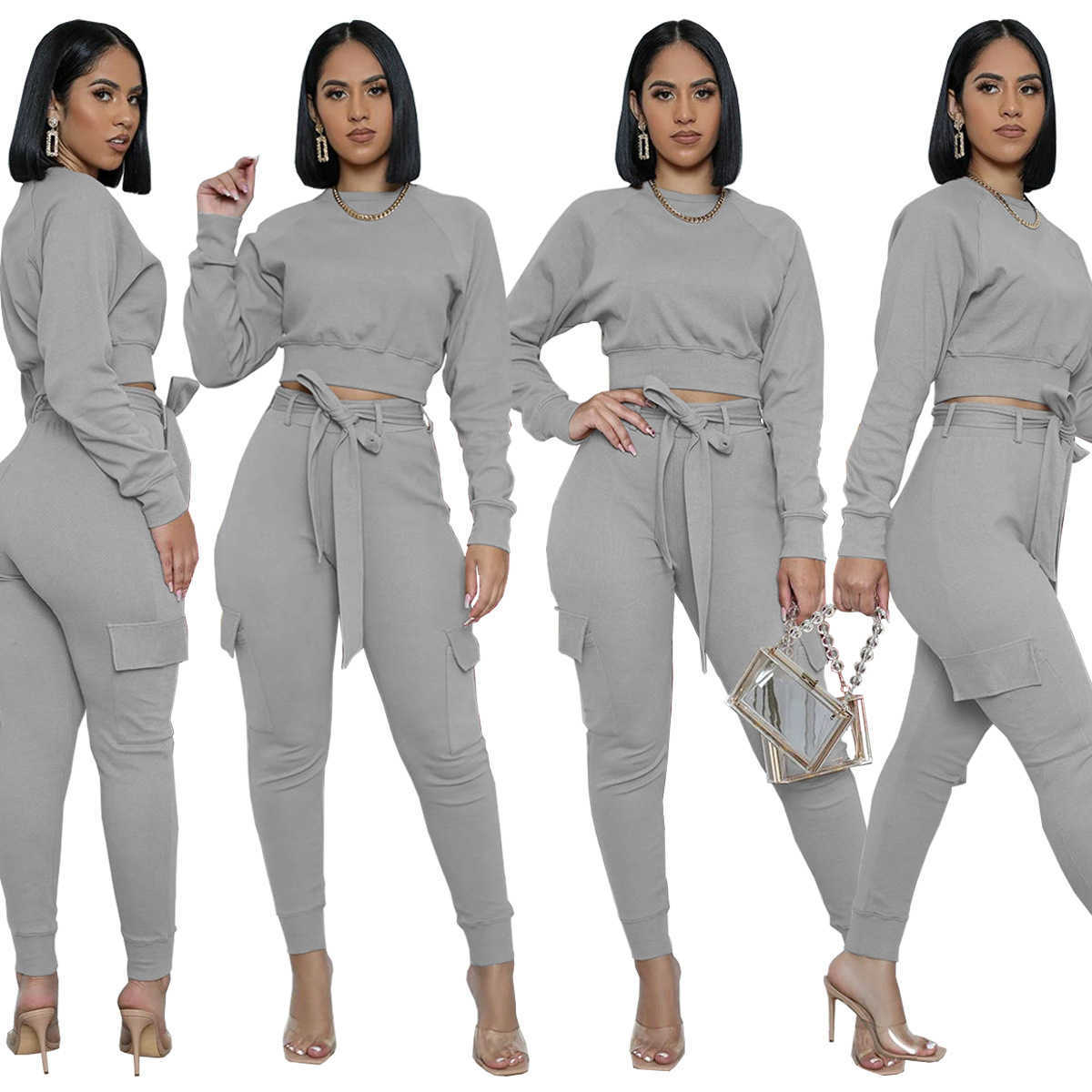 Women's Two Piece a Pants Designers Women Clothes 2023 fashion round neck slim fit suit two piece pants