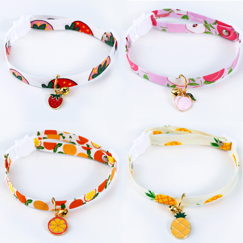Cute Breakaway Cat Collars with Bell Fruit Patterns Safety Adjustable Kitten Puppy Collars for Pets