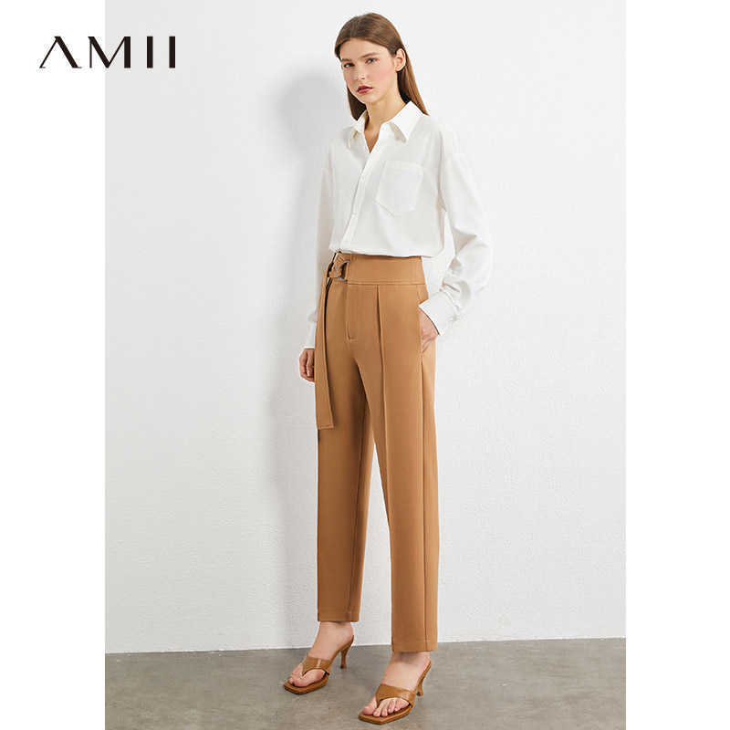 Minimalism Autumn Winter Women's Pants Fashion OLstyle Solid Belt Straight Female Trousers For Women 12030357 210527