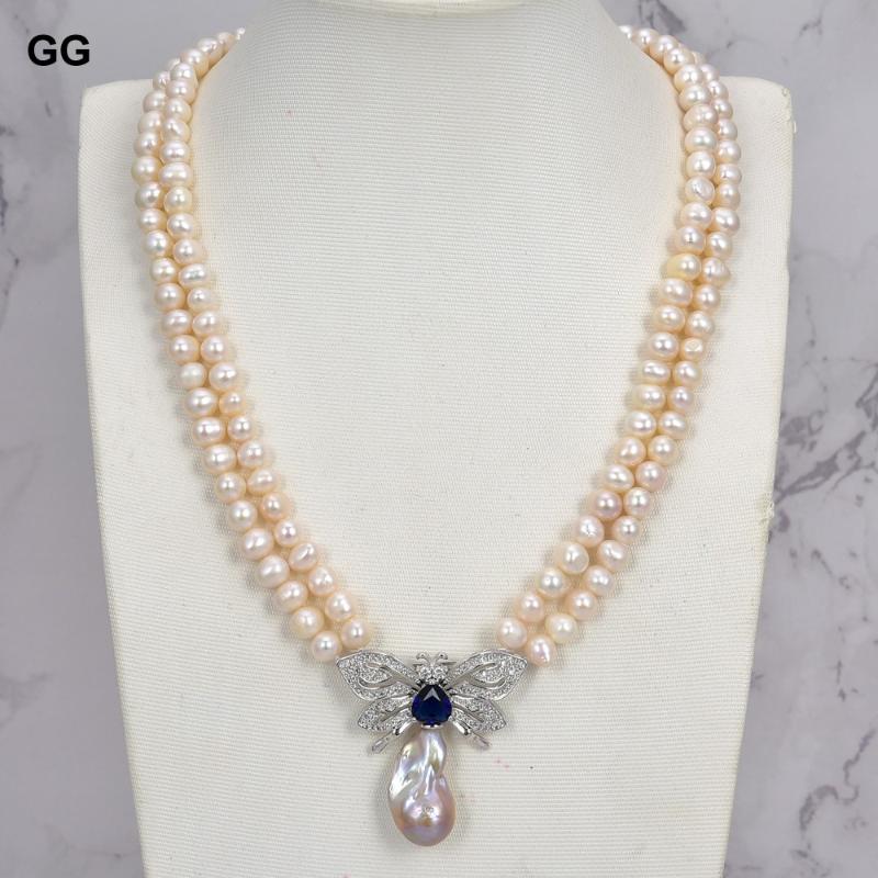 Pendant Necklaces GuaiGuai Jewelry 20'' 2 Strands Natural White Pearl Necklace Butterfly Blue CZ Keshi
Pendant Necklaces GuaiGuai Jewelry 20'' 2 Strands Natural White Pearl Necklace Butterfly Blue CZ Keshi