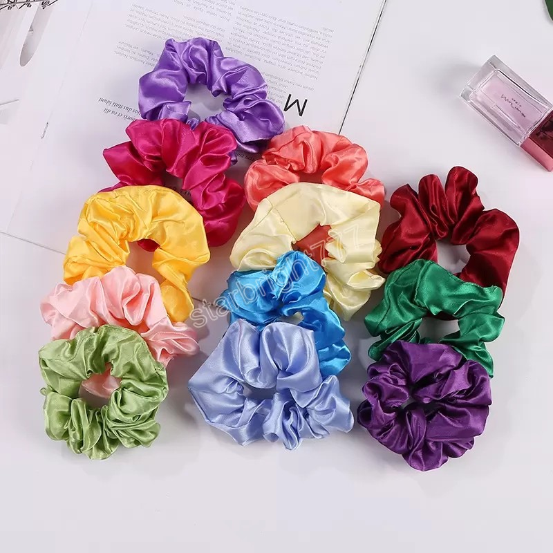60pcs/lot newest Women Silk Solid Scrunchies Elastic Satin Hairbands Girls Hair Tie Hair Rope Hair Accessories Wholesale