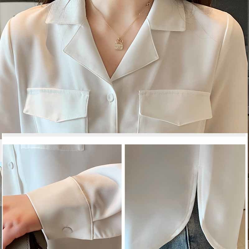 Autumn Korean Suit Collar Long Sleeve Chiffon Women's Blouse Solid White Shirt Button Cardigan Blusas Mujer 10696 210518