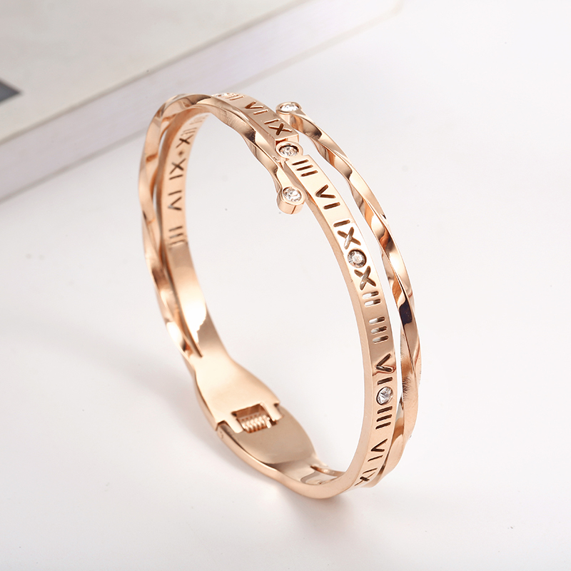 Fashion Women Bangle 316 Stainless Steel Roman Numerals Rose Gold Color Crystals Cuff Bracelets Wedding Jewelry
Fashion Women Bangle 316 Stainless Steel Roman Numerals Rose Gold Color Crystals Cuff Bracelets Wedding Jewelry
