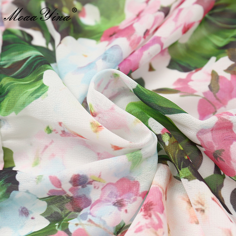 Summer Runway Vacation Dress Women's V-neck Sleeveless Ruffle Fashion Floral print Splicing Chiffon Party Midi 210524