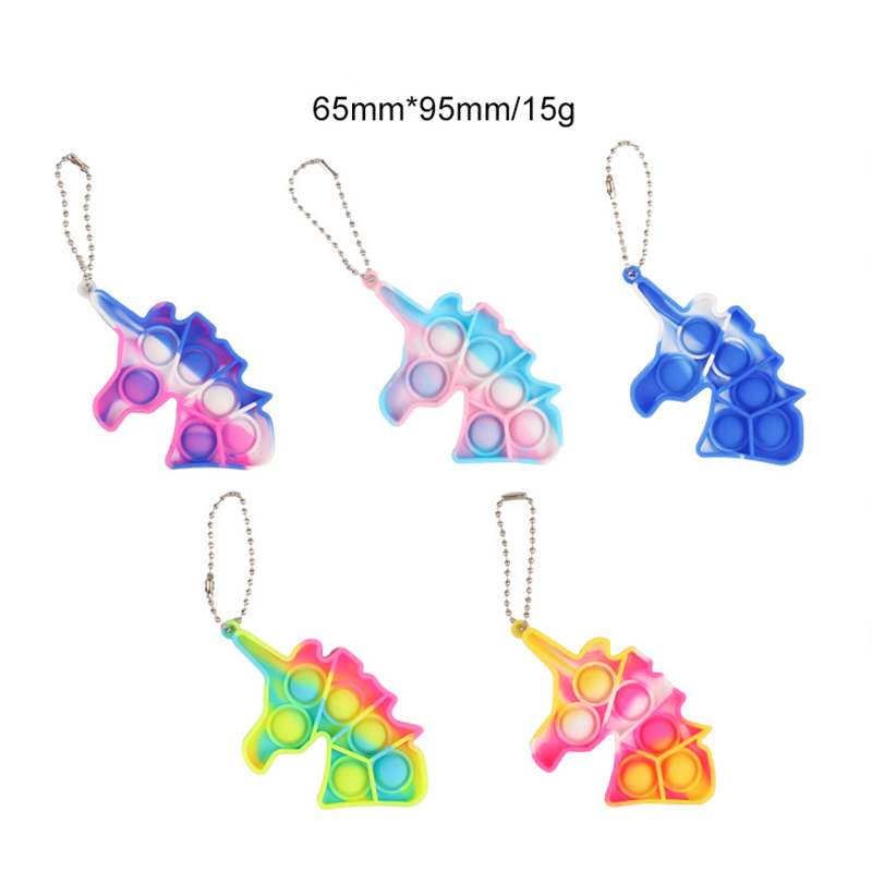 Pop It Fidget Toys Keychain Rings Simple Push Bubble Poppers Decompression Toy Key Chain Soft Rainbow Sensory Reusable Squeeze Anti Stress Board Game 