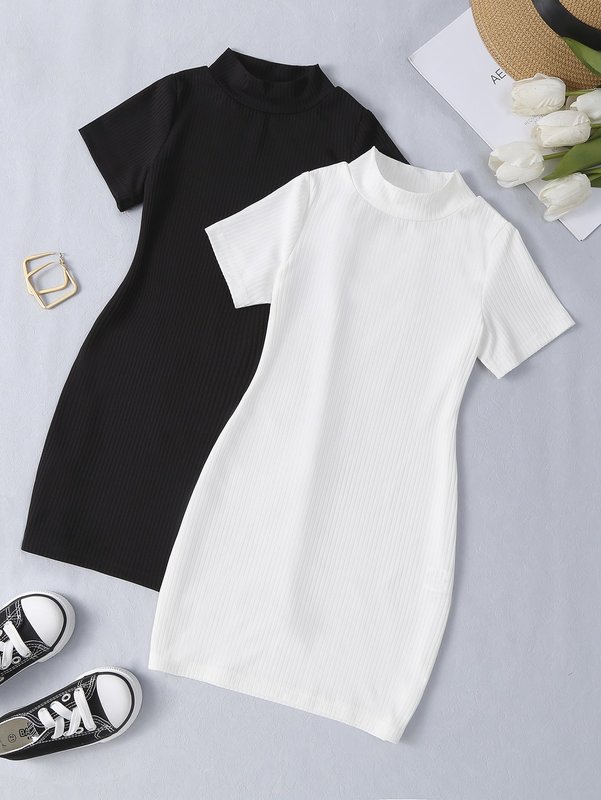 Toddler Girls 2pcs Mock Neck Rib Knit Dress SHE