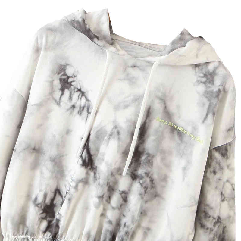 Women Fashion Printed Cropped Hoodies Sweatshirts Batwing Long Sleeve Casual Pullover Top Female Hooded Sweatshirt 210414