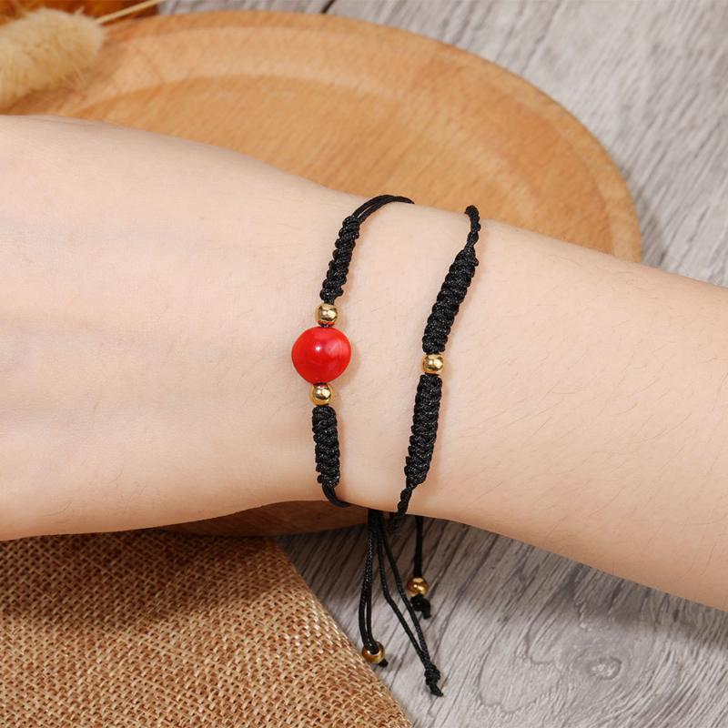 Link, Chain Simple Lovers Lucky Wish Red Bean Rope Bracelet For Women Handmade Black String Bracelets Couples Party Jewelry Gift Friends