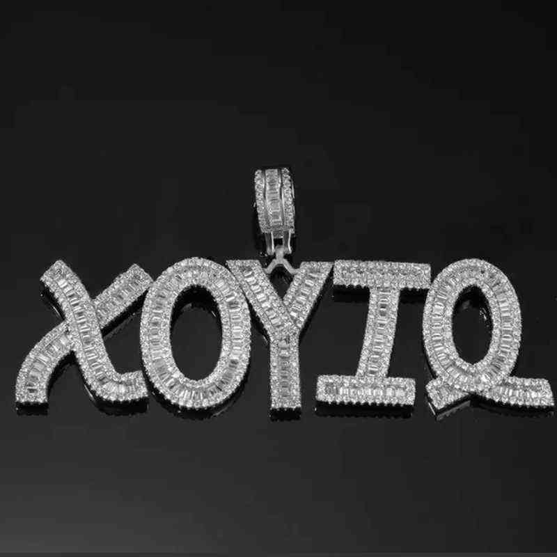 Custom Name Words Baguette Letters Pendant Gold silver Color Charm Zirconia Men's Hip Hop Necklace Chain Rock Jewelry 211123