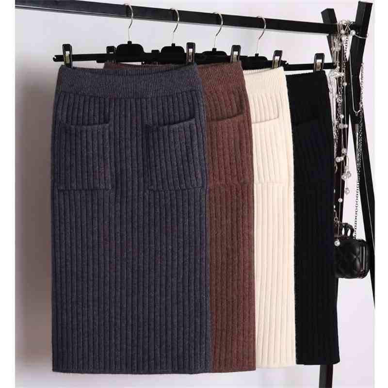 Women's Cotton Knitting Skirts Elastic Stretch Bodycon Sexy Tight Pencil Skirt Knitted Female Autumn Winter 210514