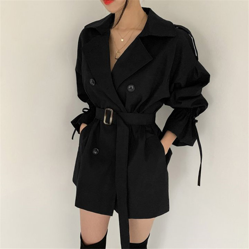 Spring Autumn Loose Classic Regular Trench Coat Flare Sleeves Fashion OL Overcoat Belt Female Windbreaker Coats 210421