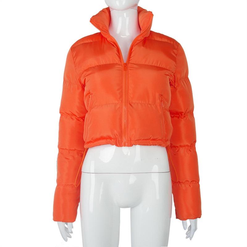 Women's Padded Coat - Short Winter Warm Jacket With Stand-Up Collar, Solid Color Outerwear B3