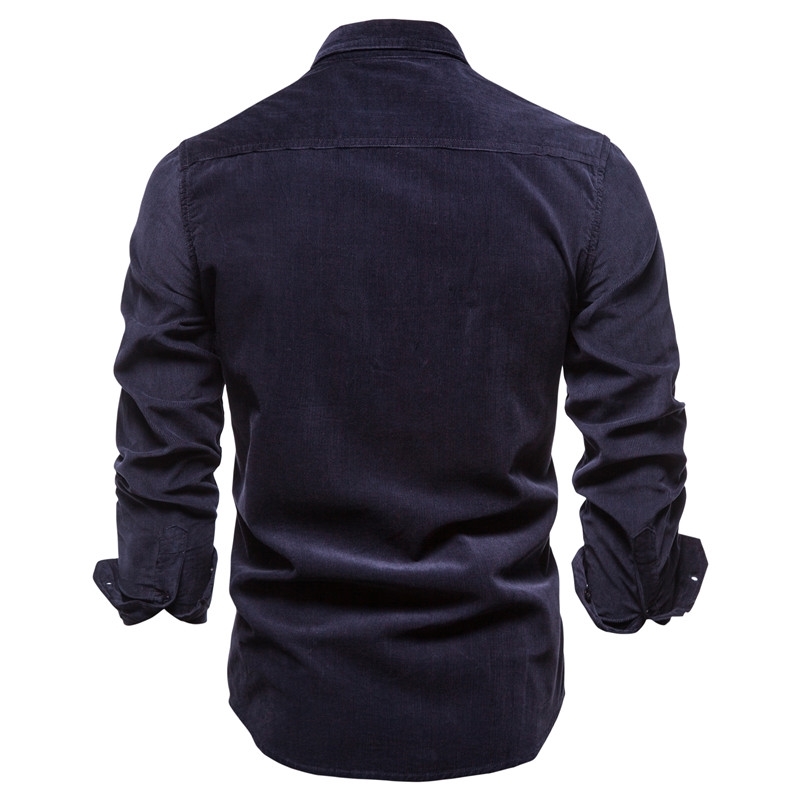 New Single Breasted 100% Cotton Men's Shirt Business Casual Fashion Solid Color Corduroy Men Shirts Autumn Slim Shirt Men 210410