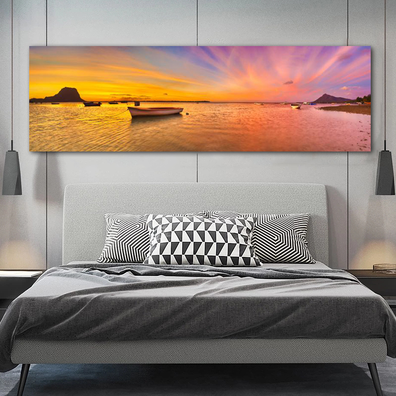 Bedside Painting Boat Sunset Bridge Landscape Poster Canvas Prints Wall Art Pictures For Living Room Bedroom Modern Home Decor