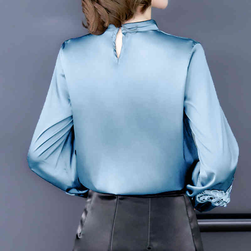 Fashion Solid Silk Shirt Women Embroidery Office Lady Long Sleeve Plus Size Blouse and Tops Blusas Mujer 8501 50 210508