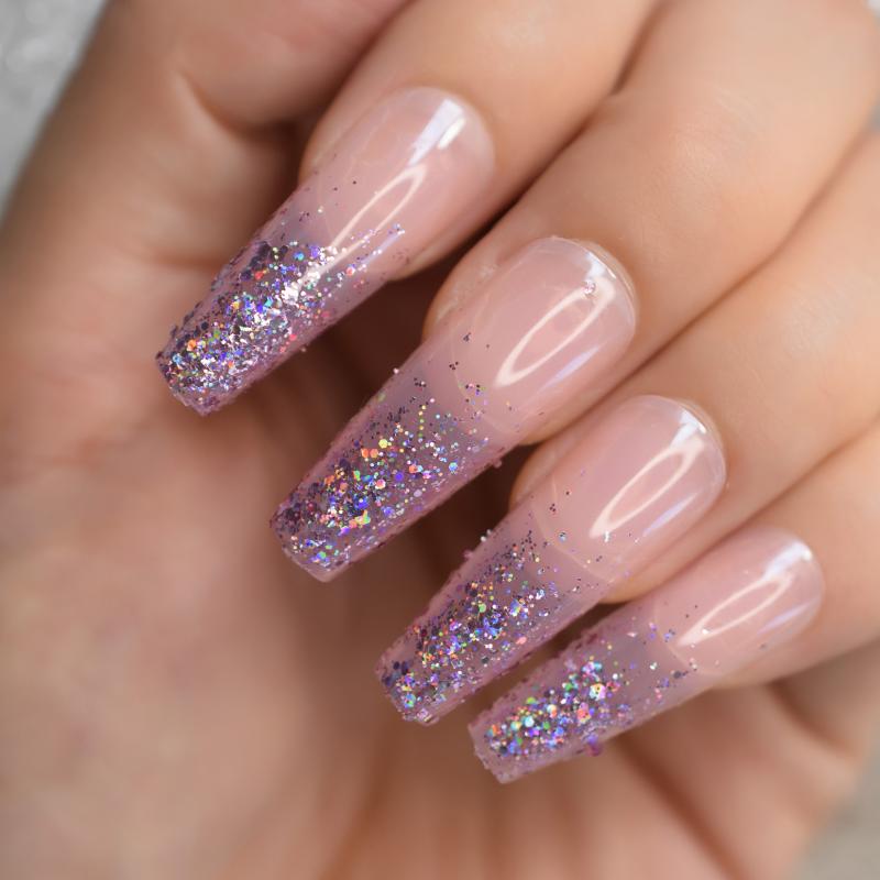 False Nails 24pcs Nude Pink Press On Coffin Long Glitter Holographic Nail Tips Glossy Shine Acrylic Decoration Manicure, L5952
False Nails 24pcs Nude Pink Press On Coffin Long Glitter Holographic Nail Tips Glossy Shine Acrylic Decoration Manicure, L5952