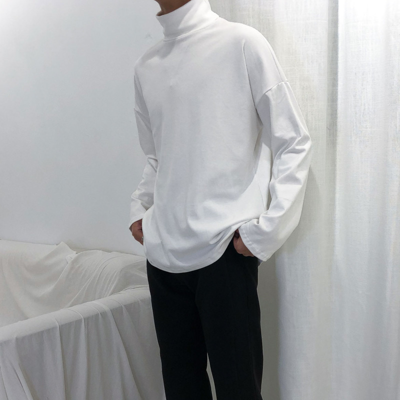 IEFB / men's and women's wear spring Solid Color all-match Long Sleeve High collar t-shirt for male simple 9Y1212 210524