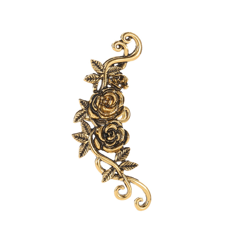 Ethnic Designer Ear Cuff Antique Gold Silver Carved Rose Flower Ear Cuffs Clip On Earring for Women No Piercing Helix Ear Jewelry Ladies Temperament E