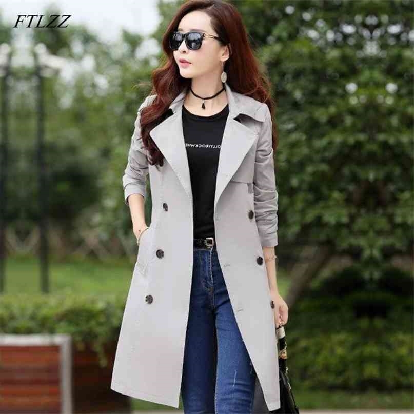 FTLZZ Plus Size 3XL Trench Long Coat Spring Autumn Women's Double Breasted Windbreaker Outerwear Female Casual 210820
