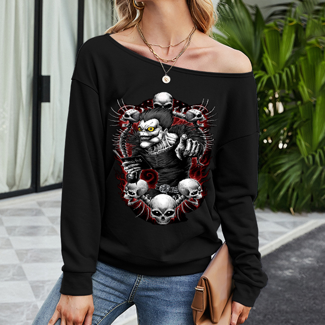 Women Inclined Shoulder Thicken Sweatshirts Autumn Winter Casual Loose Sport Street Wear Tops Anime Manga Pattern Printing Long Sleeve Skew Collar Pullovers, Black 2
Women Inclined Shoulder Thicken Sweatshirts Autumn Winter Casual Loose Sport Street Wear Tops Anime Manga Pattern Printing Long Sleeve Skew Collar Pullovers, Black 2