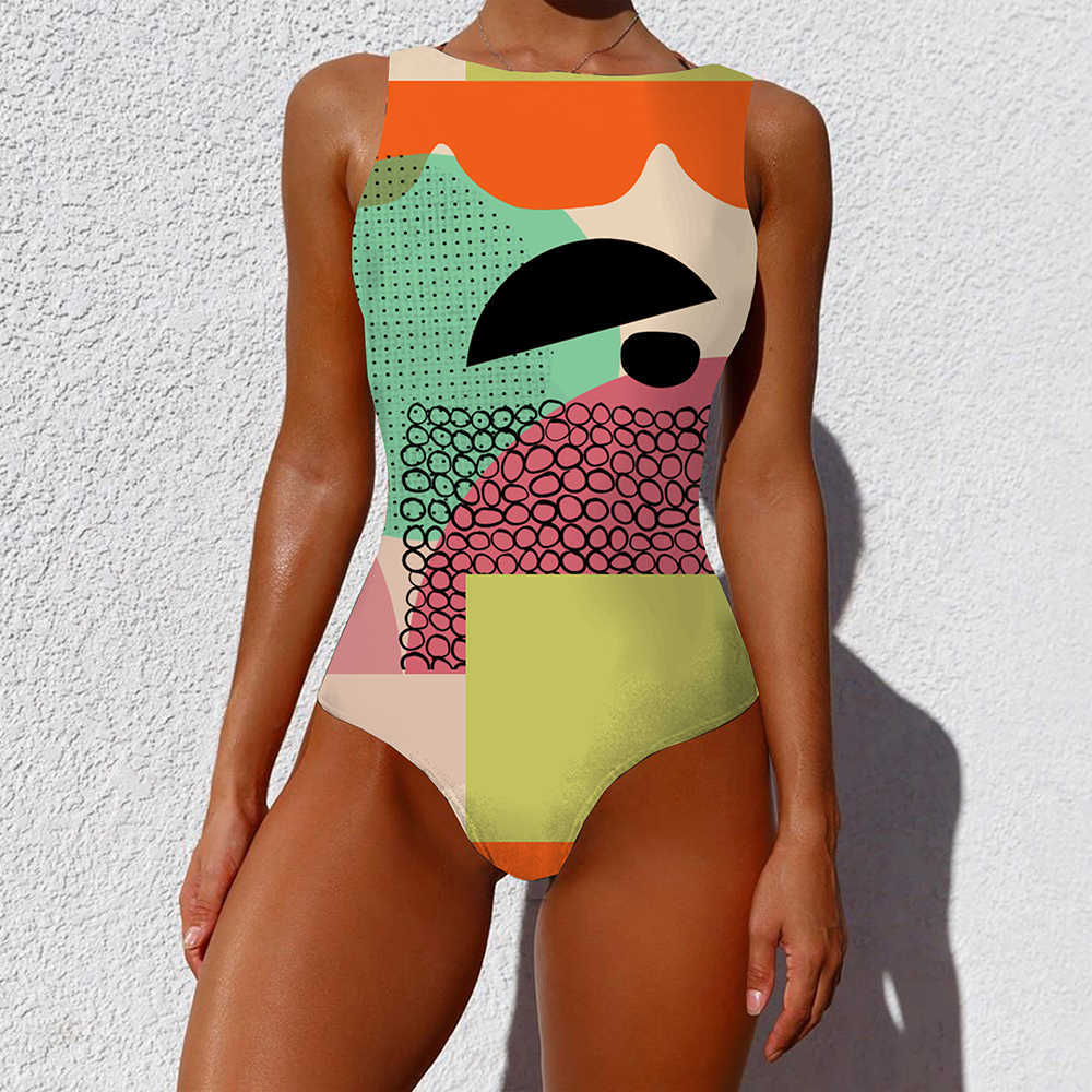Sexy Print Swimsuit Closed Large Size Swimwear Push Up Women Flower Vintage Body Swim Beach Pool Bathing Suit 210611