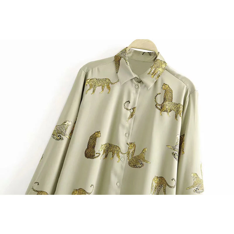 Vintage Animal Print Blouse Autumn Fashion Women Leopard Print Twill Shirts Elegant Ladies Chic Tops Blusas Mujer 210520