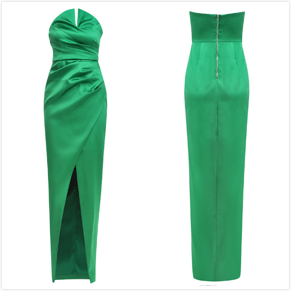Free Women Green Summer Dress Sexy Wrapped Chest Sleeveless Halter Split Long Club Evening Party Vestido 210524